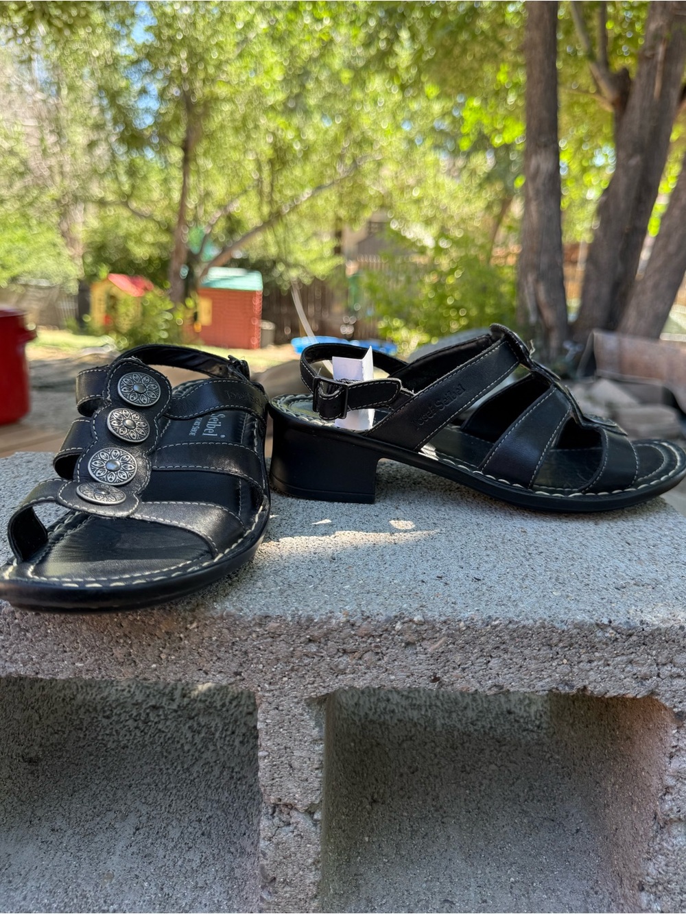 Josef Seibel women's black leather strappy slingback sandals
